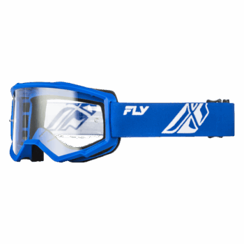 Fly Racing Focus goggles in blue, black, and clear lens for motocross and off-road riding.