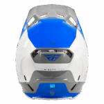Fly Racing Formula CC Glide Helmet in blue, white, and grey with aerodynamic design and ventilation features.