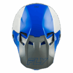 Fly Racing Formula CC Glide Helmet in blue, white, and grey with aerodynamic design and ventilation features.