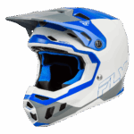Fly Racing Formula CC Glide Helmet in blue, light grey, and grey with aerodynamic design and ventilation for motocross riders.