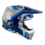 Fly Racing Formula CP Seal Helmet in blue, white, and black with aerodynamic design and ventilation features.