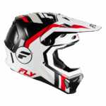 Fly Racing Formula CP Seal Helmet in white, black, and red with aerodynamic design for motocross riders.