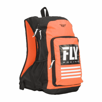 High-quality racing backpack with Fly Racing branding, designed for motorsport enthusiasts, featuring durable materials and ample storage for race gear and accessories.