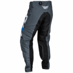 Fly Racing Kinetic 2024 Junior motocross pants in grey and black with protective padding and branding.