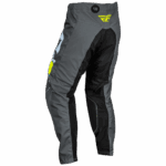 Fly Racing Kinetic 2024 Prix motocross pants in grey and black with yellow accents, designed for durability and comfort.