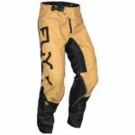 Grand Prix Racewear Kinetic 2024 Reload Trousers in khaki, black, and hi-viz with protective padding and adjustable waist for motocross riders.