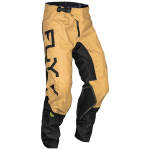 Grand Prix Racewear Kinetic 2024 Reload Trousers in khaki, black, and hi-viz with protective padding and adjustable waist for motocross riders.