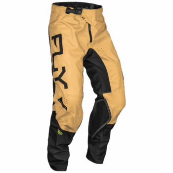 Grand Prix Racewear Kinetic 2024 Reload Trousers in khaki, black, and hi-viz with protective padding and adjustable waist for motocross riders.