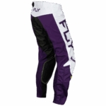 Fly Racing Kinetic 2024 Reload Trousers in purple, black, and white for motocross riding, featuring durable materials and protective padding.