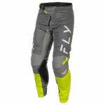 Fly Racing Kinetic 2025 Mesh Centre Trousers in grey and neon yellow, designed for motocross riding with durable materials and ventilation features.