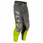 Fly Racing Kinetic 2025 mesh trousers in grey, white, and hi-vis yellow for motocross riding.