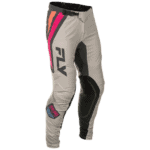Fly Racing Lite 2025 Bottoms in Vice SE Grey with pink and black accents, designed for motocross riding, featuring durable materials and ergonomic fit.