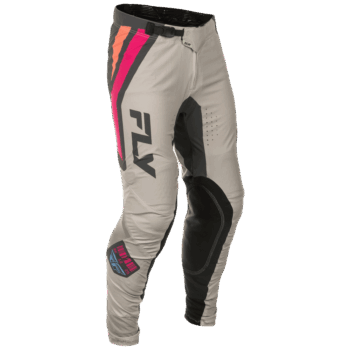 Fly Racing Lite 2025 Bottoms in Vice SE Grey with pink and black accents, designed for motocross riding, featuring durable materials and ergonomic fit.