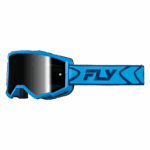 Fly Racing Zone goggles in blue, navy, black mirror, and smoke lens for motocross and off-road riding.
