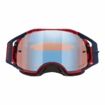 Oakley Airbrake MX goggles with blue and red frame and mirrored lens for motocross racing.