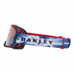 Oakley Airbrake MX goggles with a lightning bolt strap design, ideal for motocross racing.