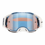 Oakley Airbrake MX goggles with blue and white frame and mirrored lens for motocross racing.