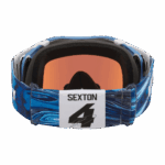 Sexton motocross goggles with blue patterned strap and tinted orange lens for enhanced visibility and protection.