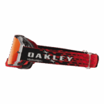 Oakley Airbrake MX goggles with red strap and black frame, designed for motocross racing.