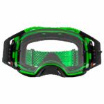 Green and black motocross goggles with clear lens and adjustable strap for Oakley Airbrake MX Goggles.