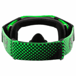 Green and black Oakley Airbrake MX goggles with perforated strap for motocross riding.