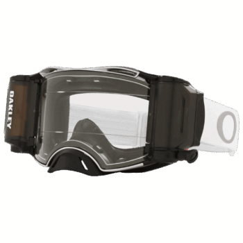 Oakley Airbrake Tuff Blocks Roll Off MX Goggle in white and clear with adjustable strap for motocross racing.