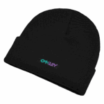 Black Oakley B1B Gradient Patch Beanie with embroidered logo, suitable for racing and outdoor activities.