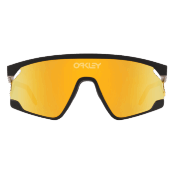 Oakley BXTR Metal Sunglasses with yellow mirrored lenses and black frame for racing and sports.