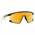 Oakley BXTR Metal Sunglasses with yellow mirrored lenses and black frame, designed for sports and outdoor activities.