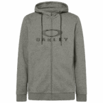 Grey Oakley zip-up hoodie with black drawstrings and Oakley logo, ideal for casual and sportswear.