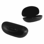 High-performance carbon fibre racing earplug case with open lid, designed for motorsport safety gear storage and protection.