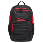 Oakley Enduro 25L 4.0 Backpack in black and red with multiple compartments and mesh side pockets for motocross gear.