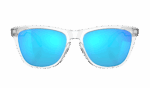 Oakley Frogskins S sunglasses with white frame and blue mirrored lenses, ideal for sports and casual wear.