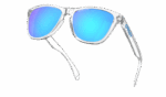Oakley Frogskins S sunglasses with blue mirrored lenses and transparent frame, ideal for sports and casual wear.