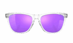 Oakley Frogskins S sunglasses with purple mirrored lenses and transparent white frame, ideal for sports and casual wear.