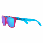Oakley Frogskins XXS Youth Sunglasses with pink and blue frame and mirrored blue lenses, designed for children.