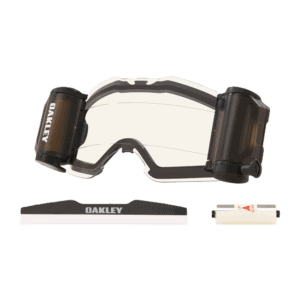 High-performance Oakley racing goggles with durable frame and clear lens, ideal for motorsport enthusiasts seeking premium Grand Prix racewear protection and style.