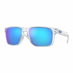 Oakley Holbrook XL sunglasses with polished clear frame and Prizm Sapphire Iridium Polarised lenses.