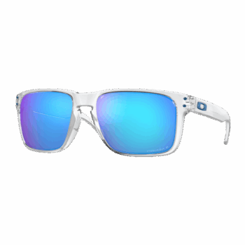 Oakley Holbrook XL sunglasses with polished clear frame and Prizm Sapphire Iridium Polarised lenses.