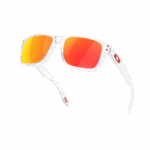 Oakley Holbrook XXS Youth Sunglasses with white frame and orange-red mirrored lenses for kids' outdoor activities.