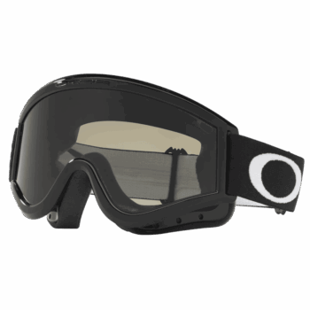 Oakley MX goggles in Jet Black / Dark Grey with tinted lens and adjustable strap for motocross racing.