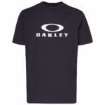 Oakley black T-shirt with white logo, casual sportswear for racing enthusiasts.