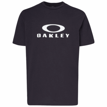 Oakley black T-shirt with white logo, casual sportswear for racing enthusiasts.