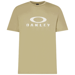 Bright beige Oakley branded T-shirt, casual sportswear for active lifestyles, featuring the iconic Oakley logo in white on the front, ideal for fans of motorsport and racewear fashion.