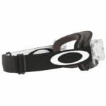 Oakley MX goggle with roll-off system, black strap, and clear lens for motocross racing.