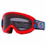 Oakley O Frame 2.0 Pro XS MX goggles with red frame and blue strap, designed for motocross racing.