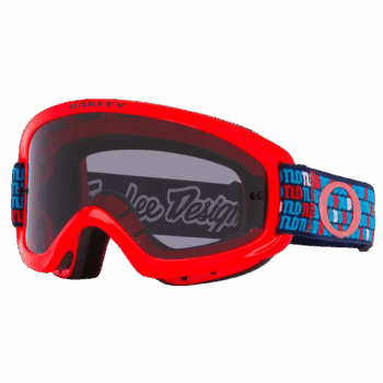 Oakley O Frame 2.0 Pro XS MX goggles with red frame and blue strap, designed for motocross racing.