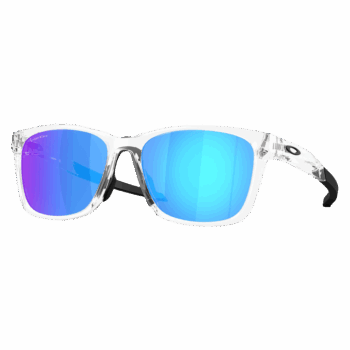 Oakley Paracord sunglasses with polished clear frame and Prizm Sapphire mirrored lenses for optimal outdoor vision.