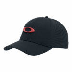 Black racing cap with red oval logo, designed for motorsport enthusiasts and racewear fans. Perfect for racing events, casual wear, and motorsport branding.