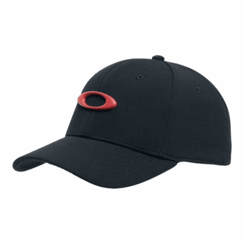 Black racing cap with red oval logo, designed for motorsport enthusiasts and racewear fans. Perfect for racing events, casual wear, and motorsport branding.